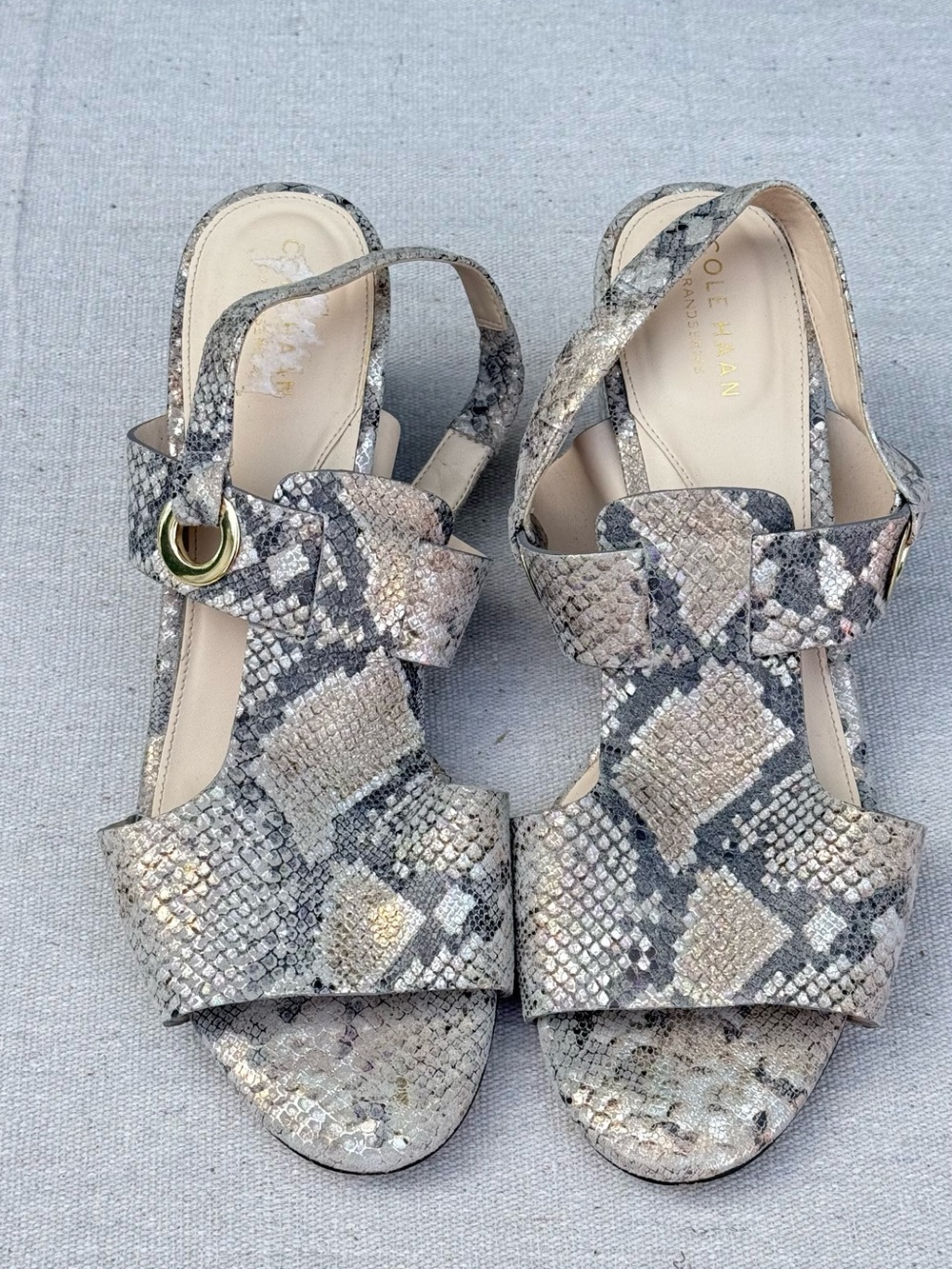 Cole Haan Metallic Snake-Print Slingback Sandals - Neutral Tones